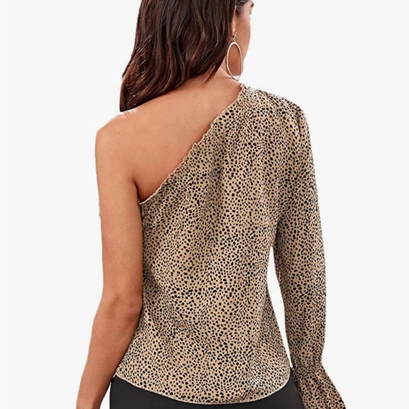 Womens Leopard One Shoulder Blouse Long Sleeve • Size S - Picture 3 of 6